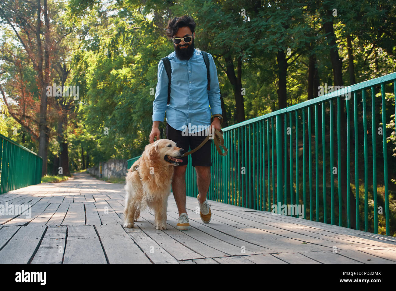 Passeggiata mattutina con il cane. Foto Stock