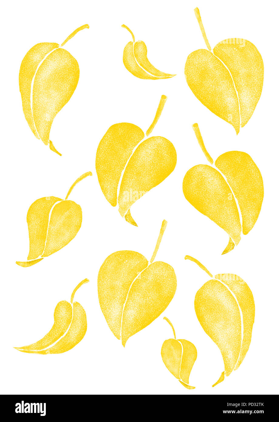 Un acquerello digitale illustrazione. Un set di 10 foglie di giallo isolato sul singolo strato trasparente e sul bianco backgroundl Foto Stock Un acquerello digitale illustrazione. Un set di 10 foglie di giallo isolato sul singolo strato trasparente e sul bianco backgroundl Foto Stock