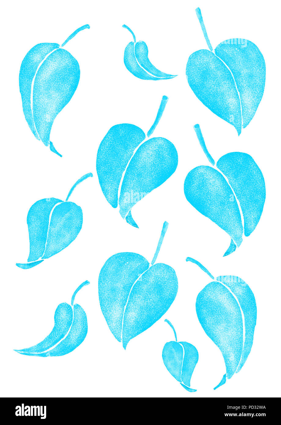 Un acquerello digitale illustrazione. Un set di 10blu, azzurro, turchese lascia isolati su singolo strato trasparente e sul bianco backgroundl Foto Stock Un acquerello digitale illustrazione. Un set di 10blu, azzurro, turchese lascia isolati su singolo strato trasparente e sul bianco backgroundl Foto Stock