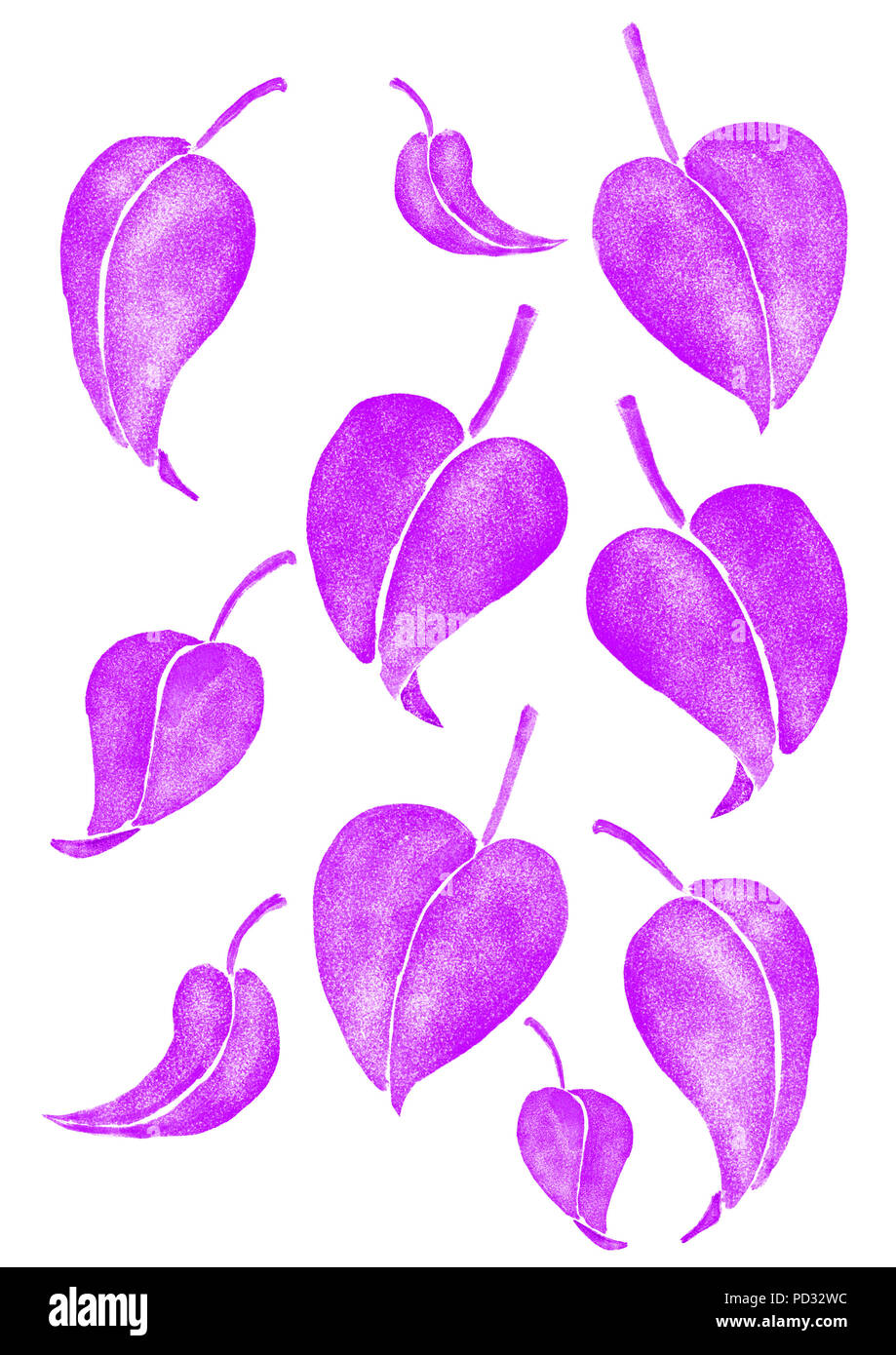 Un acquerello digitale illustrazione. Un set di 10 foglie viola isolato sul singolo strato trasparente e sul bianco backgroundl Foto Stock Un acquerello digitale illustrazione. Un set di 10 foglie viola isolato sul singolo strato trasparente e sul bianco backgroundl Foto Stock