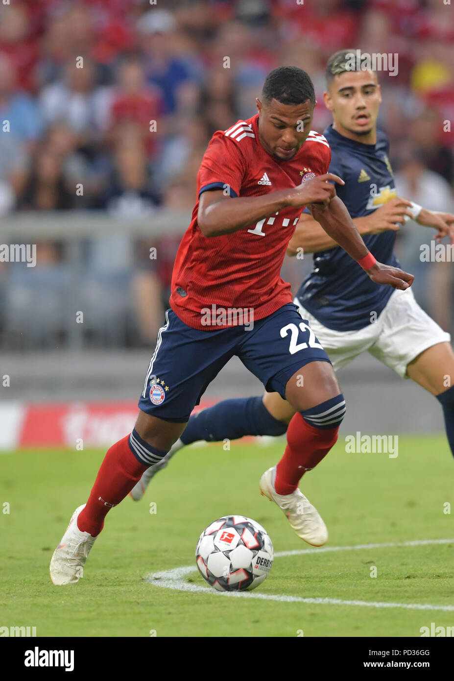 Monaco di Baviera, Germania. 05 Ago, 2018. Calcio: Test match, FC Bayern Monaco vs manchester united di Allianz Arena. Serge Gnabry del FC Bayern Monaco di Baviera. Credito: Pietro Kneffel/dpa/Alamy Live News Foto Stock