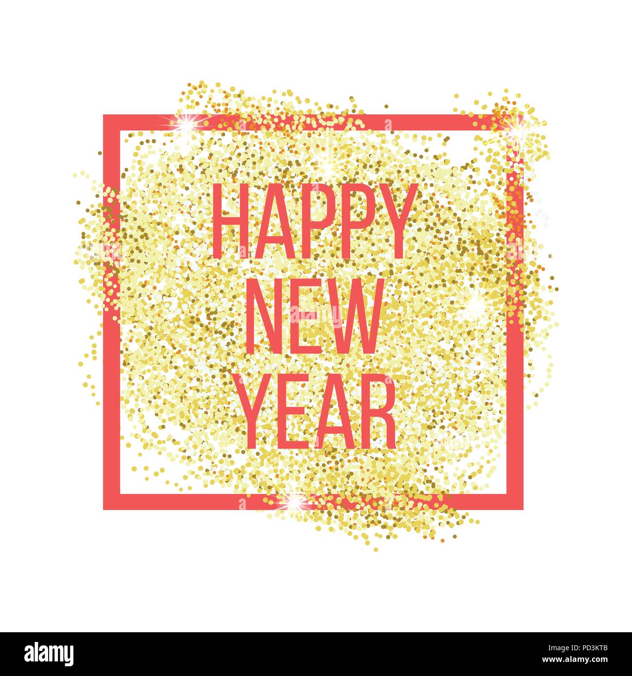 Felice anno nuovo bigliettino.. Oro glitter. Illustrazione Vettoriale. Illustrazione Vettoriale