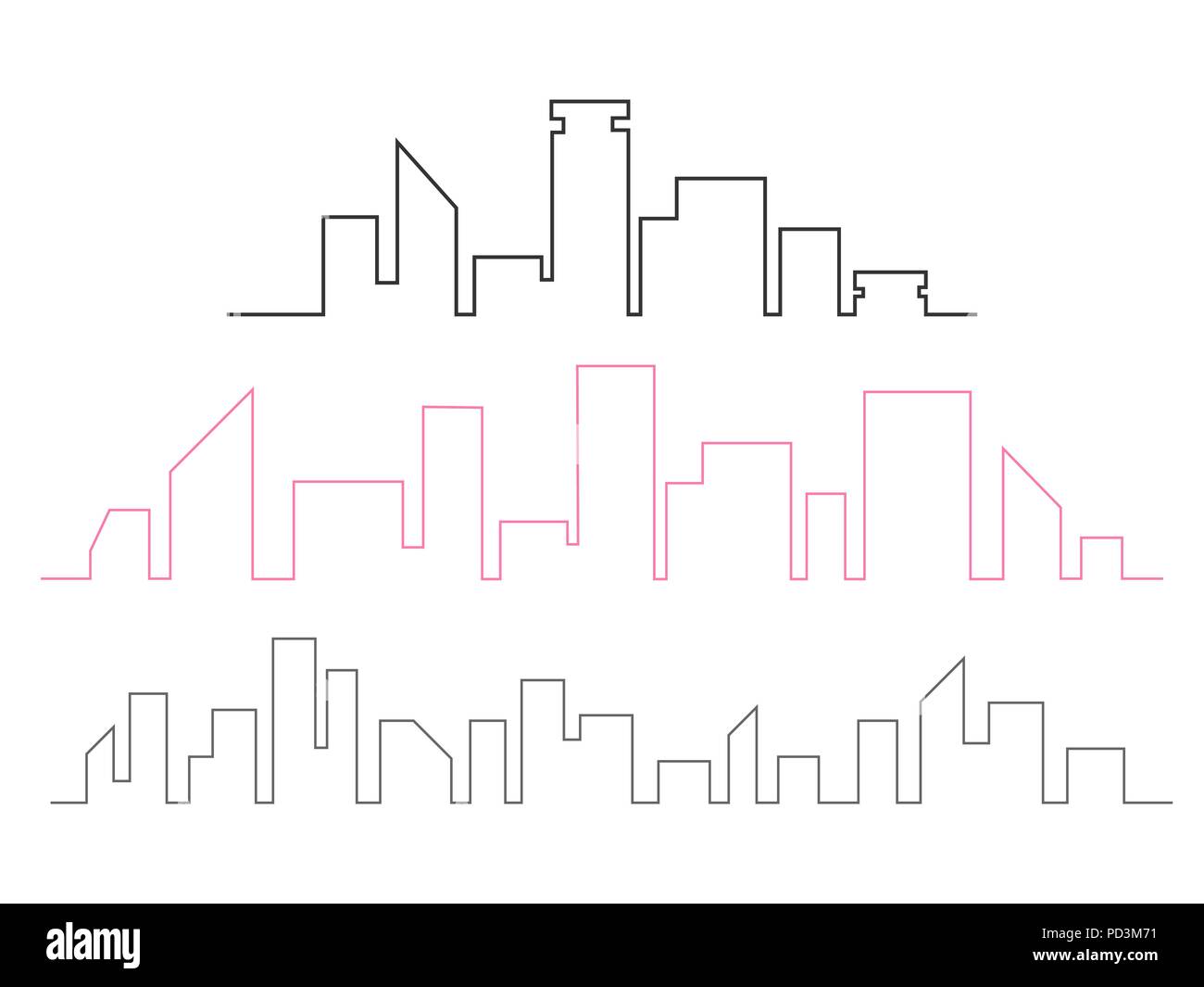 Skyline della città rappresentazione in linea continua illustrazione vettoriale. linea citta d arte impostato Illustrazione Vettoriale
