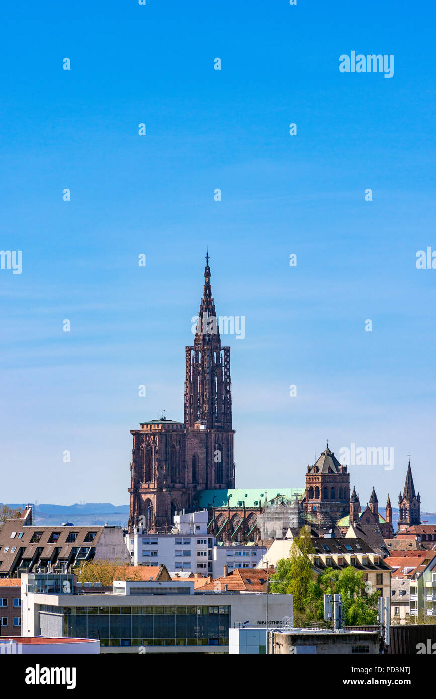 La cattedrale di Strasburgo, città skyline, Alsazia, Francia, Europa Foto Stock