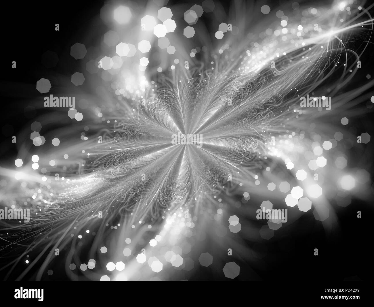 Blu brillante frattale con particelle nello spazio, generato dal computer sfondo astratto Foto Stock
