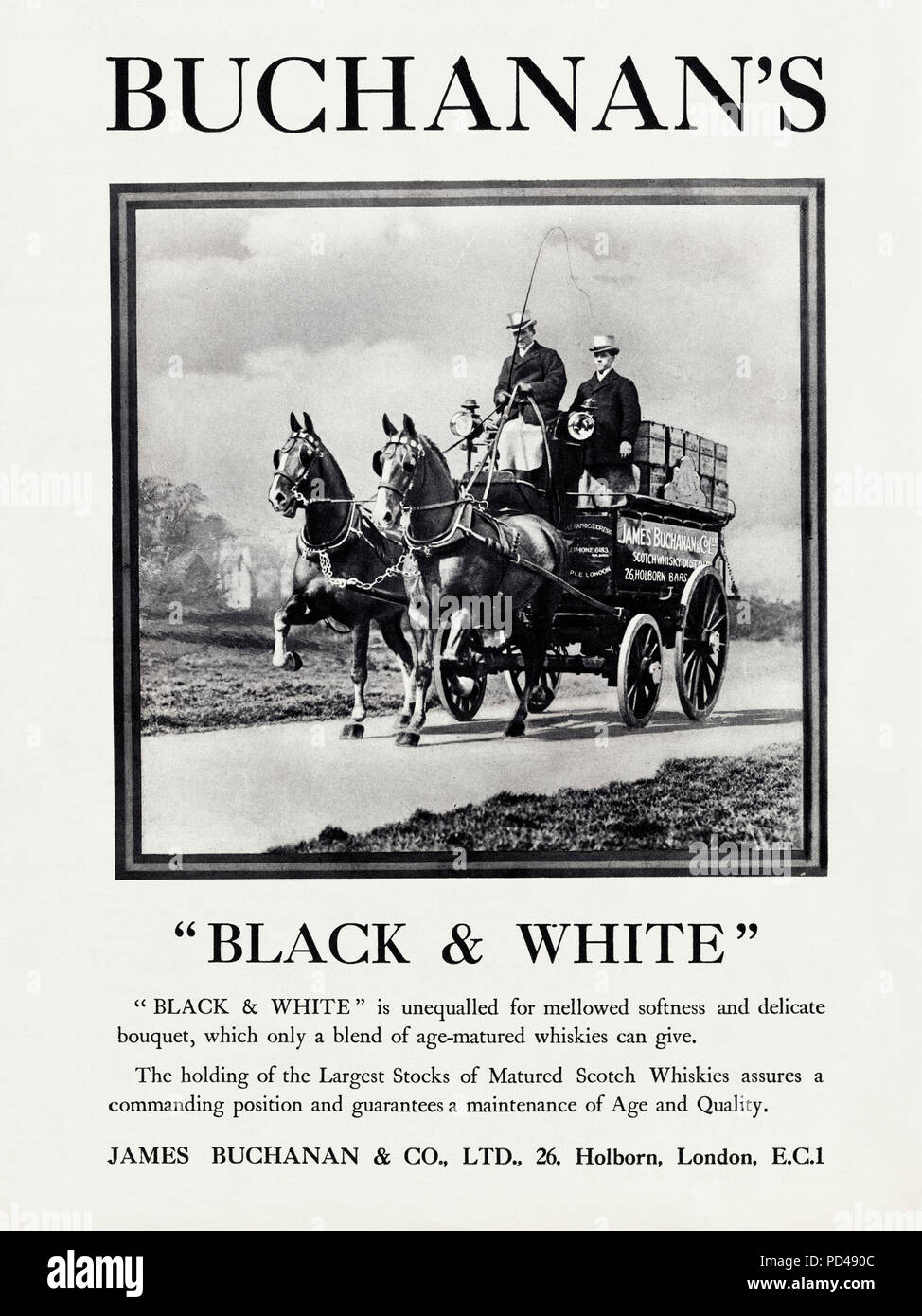 1920s vecchio vintage originale pubblicità pubblicità Buchanan di Black & White Scotch whisky nella rivista inglese circa 1924 Foto Stock