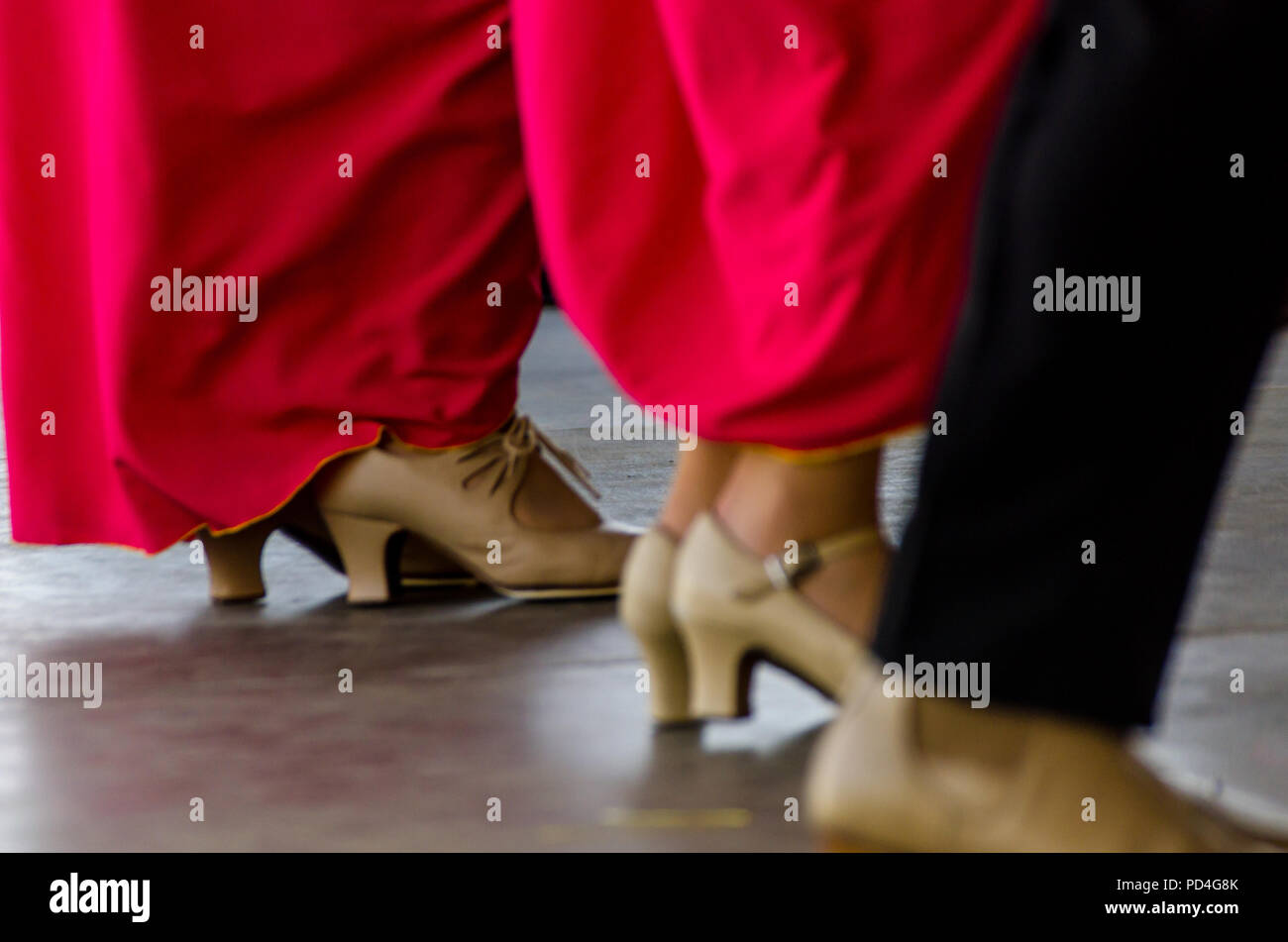 Primo piano di un tipico le scarpe per il tradizionale spagnolo di flamenco  scarpe da ballo, pelle tacchi alti, parte del costume Foto stock - Alamy