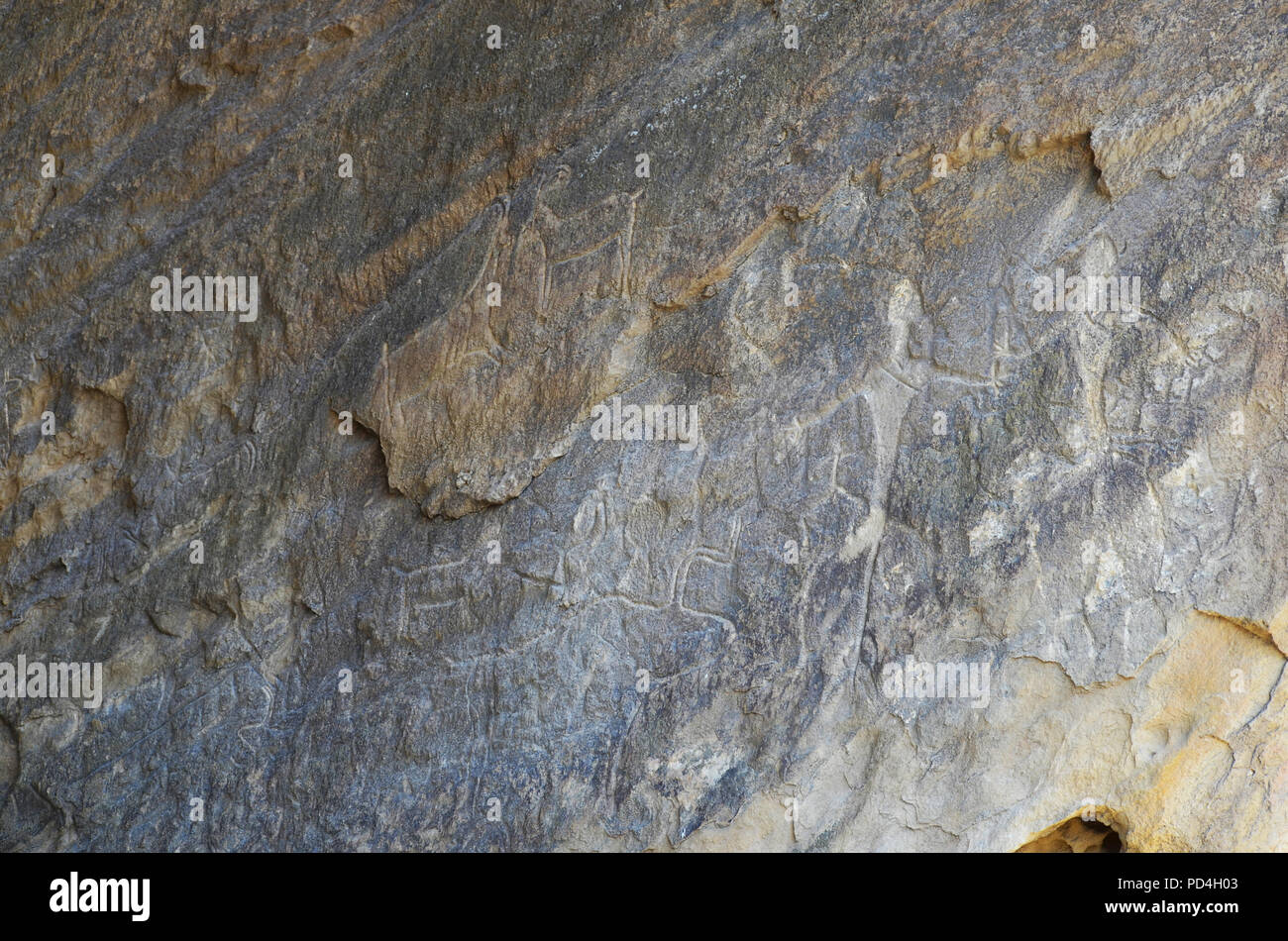 Antiche incisioni rupestri in Gobustan (Qobustan), Azerbaigian Foto Stock