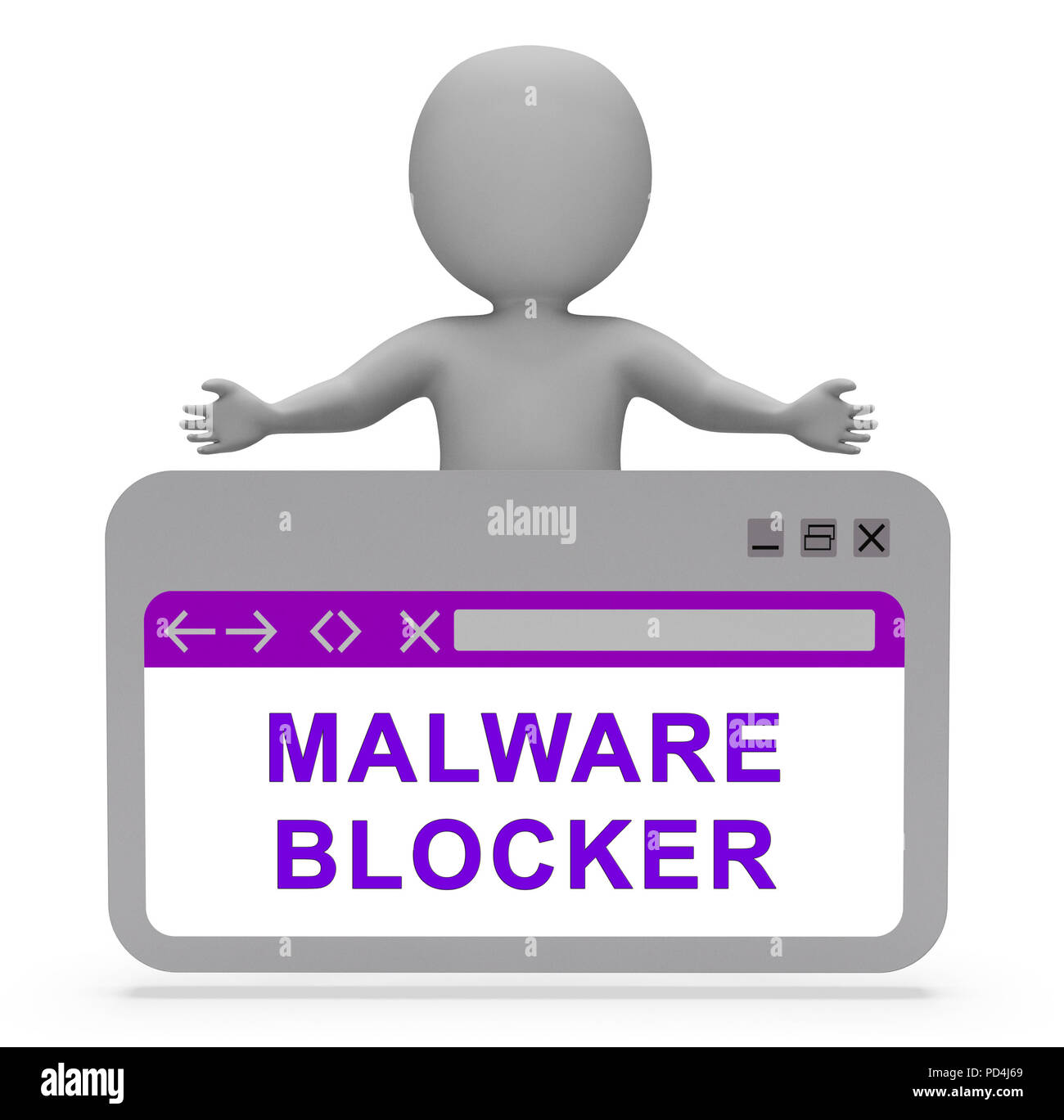 Malware Blocker sito Protezione Troia Rendering 3d mostra la sicurezza contro i fastidiosi Internet dannoso di virus e Trojan Foto Stock
