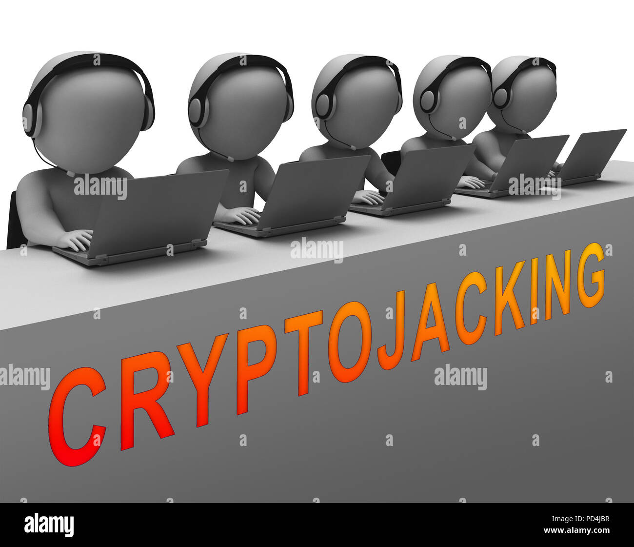 Cryptojacking attacco crittografico Hijack digitale 3D Rendering mostra Blockchain valuta il sollevamento o Bitcoin Hacking Foto Stock