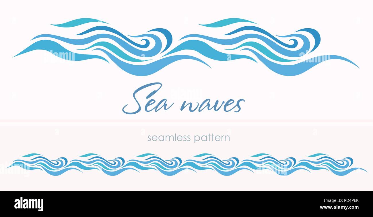 Marine modello senza cuciture con onde stilizzata su uno sfondo luminoso. Acqua azzurra Sea Wave astratto sfondo vettoriale. Illustrazione Vettoriale