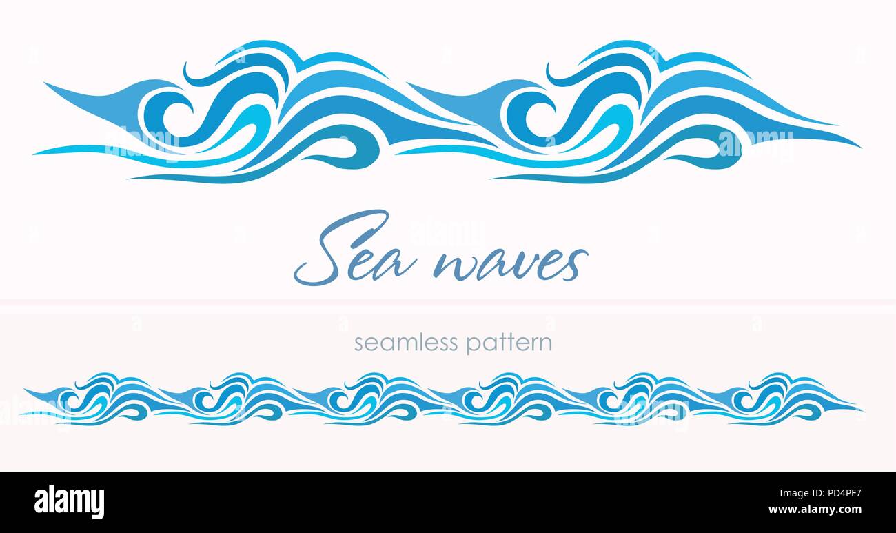 Marine modello senza cuciture con onde stilizzata su uno sfondo luminoso. Acqua azzurra Sea Wave astratto sfondo vettoriale. Illustrazione Vettoriale