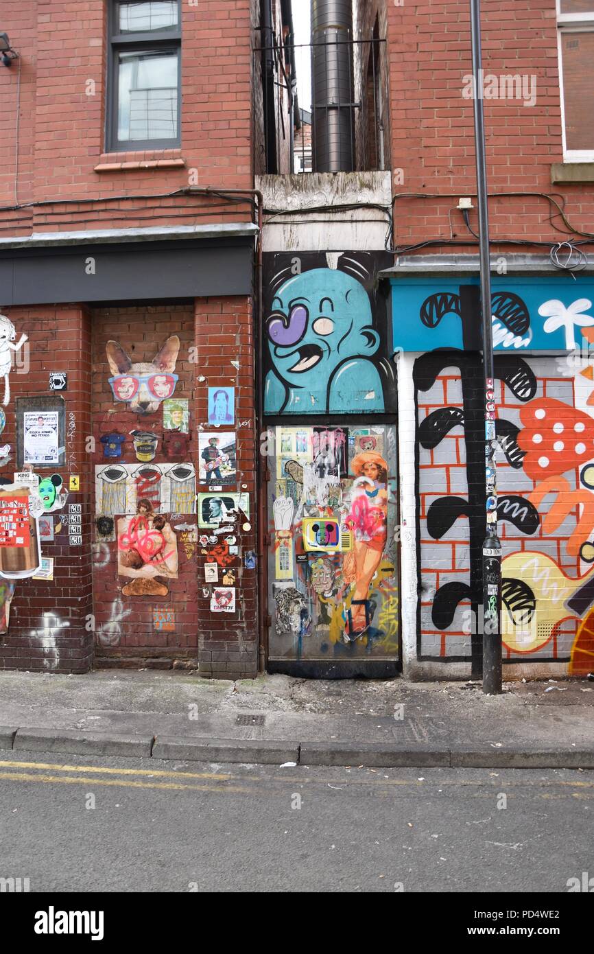 Arte di strada a Manchester il Northern Quarter Foto Stock