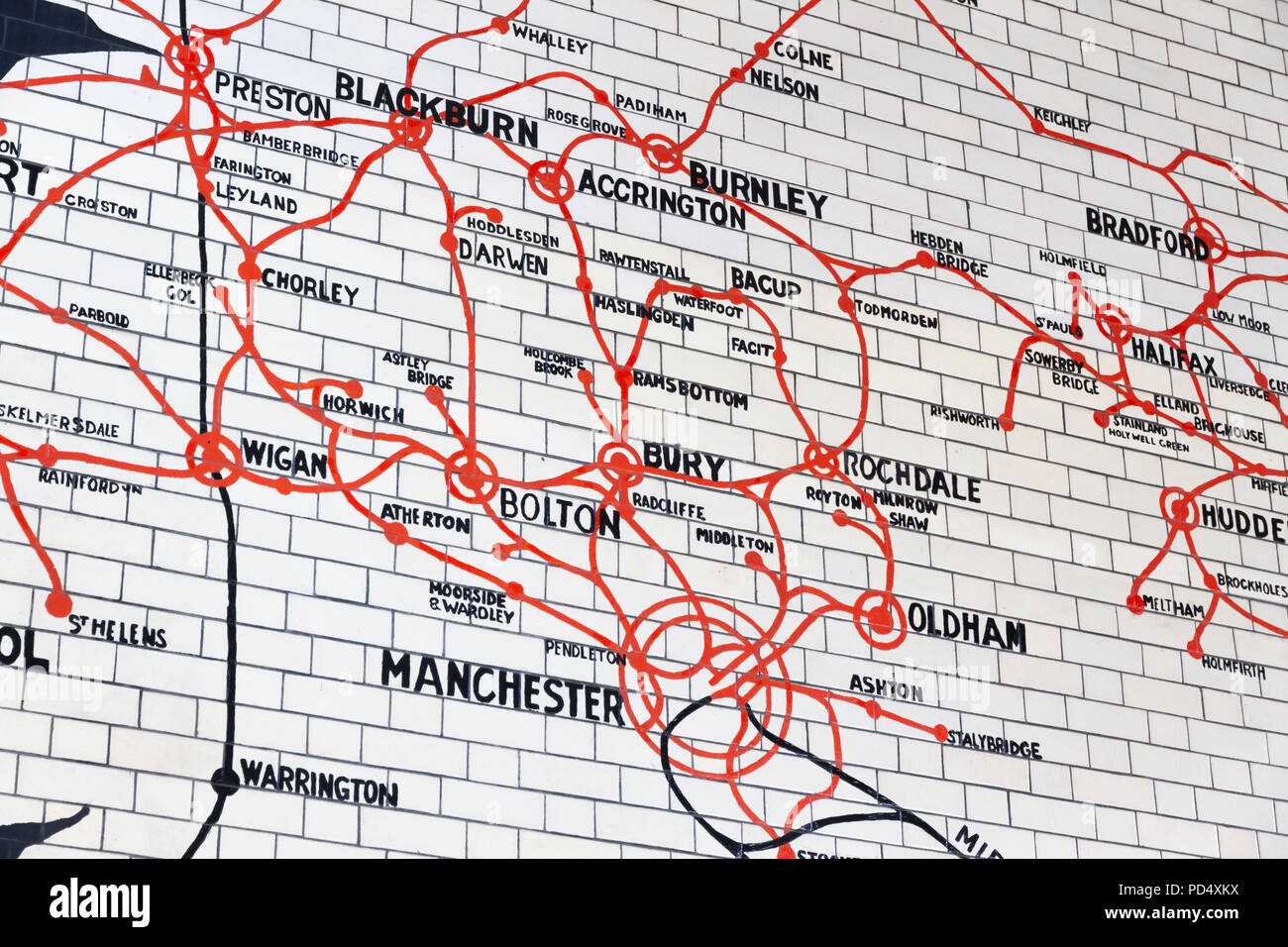 Mappa piastrellato di Lancashire e Yorkshire Ferrovia a Manchester Victoria Station Foto Stock