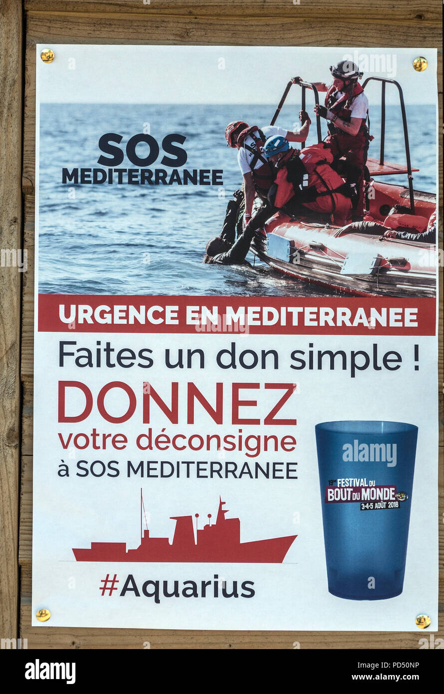 Solidarité, SOS méditerranée,Aquarius, solidarietà, SOS mediterraneo, Aquarius, Festival Bout du Monde 2018 à Crozon Brittany Foto Stock