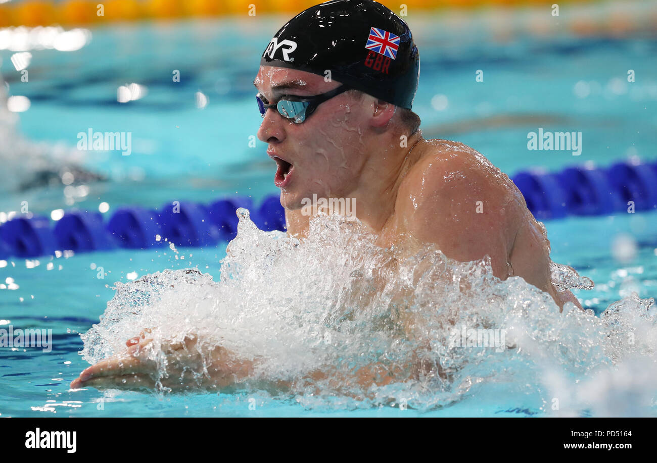 Gran Bretagna James Wilby in Uomini 200m Finale a rana durante il giorno cinque del 2018 Campionati Europei a Tollcross International centro nuoto, Glasgow. Foto Stock