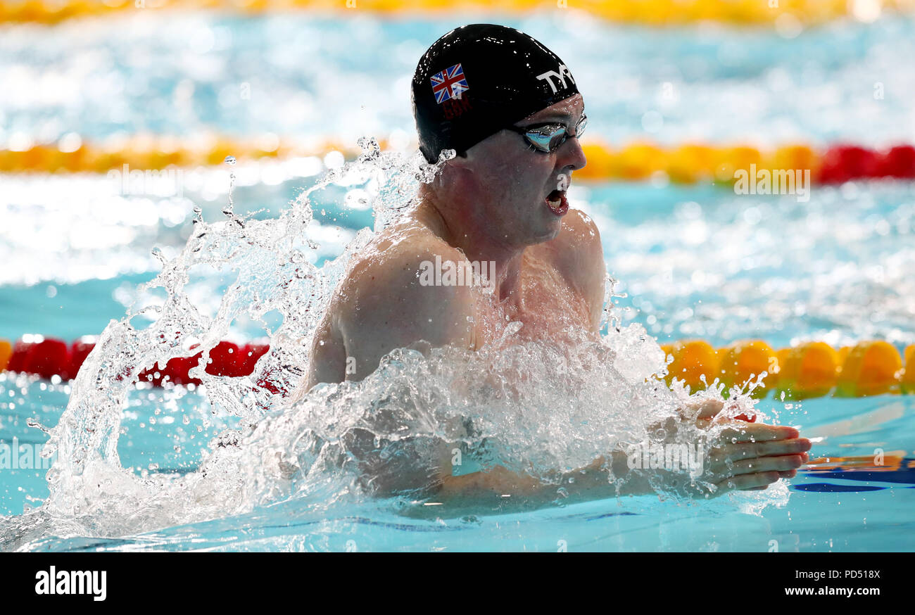 Gran Bretagna Ross Murdoch negli uomini 200m Finale a rana durante il giorno cinque del 2018 Campionati Europei a Tollcross International centro nuoto, Glasgow. Foto Stock