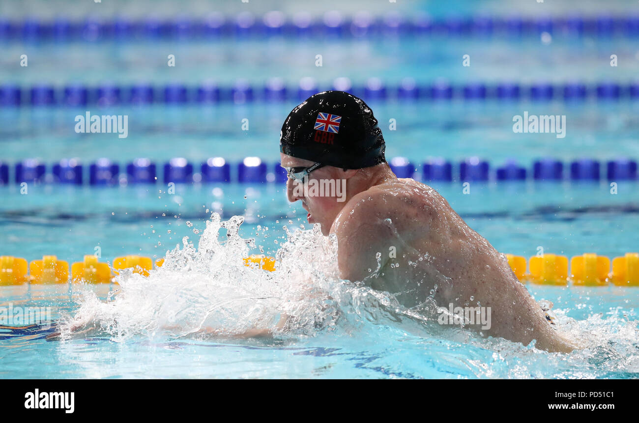 Gran Bretagna Max Litchfield in Uomini 200m Individuale Finale Medley durante il giorno cinque del 2018 Campionati Europei a Tollcross International centro nuoto, Glasgow. Foto Stock