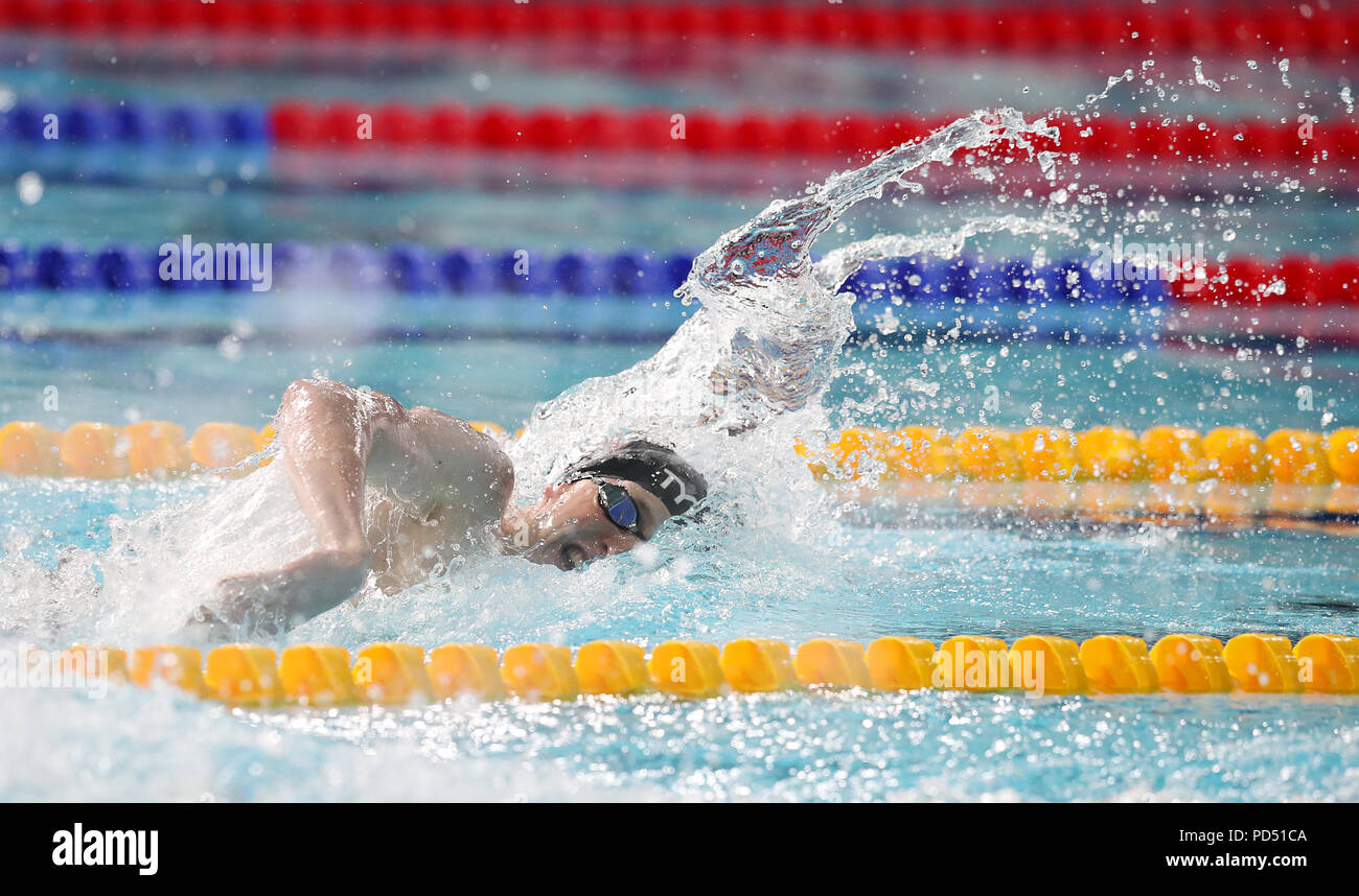 Gran Bretagna Max Litchfield in Uomini 200m Individuale Finale Medley durante il giorno cinque del 2018 Campionati Europei a Tollcross International centro nuoto, Glasgow. Foto Stock
