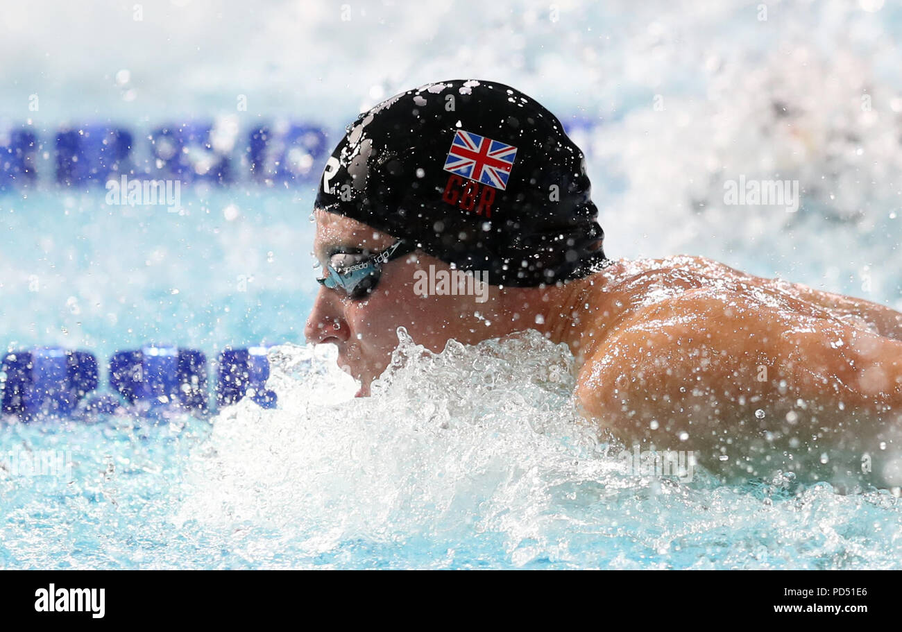 La Gran Bretagna di Mark Szaranek negli uomini 200m Individuale Finale Medley durante il giorno cinque del 2018 Campionati Europei a Tollcross International centro nuoto, Glasgow. Foto Stock
