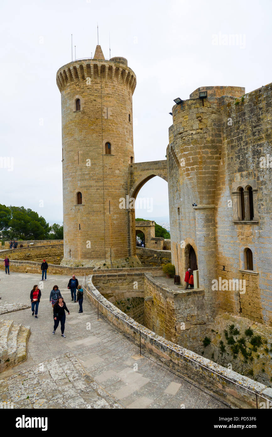 Palma de Mallorca è un resort in città e la capitale dell'isola spagnola di Maiorca (Maiorca) nel Mediterraneo occidentale. La massiccia Santa María cath Foto Stock