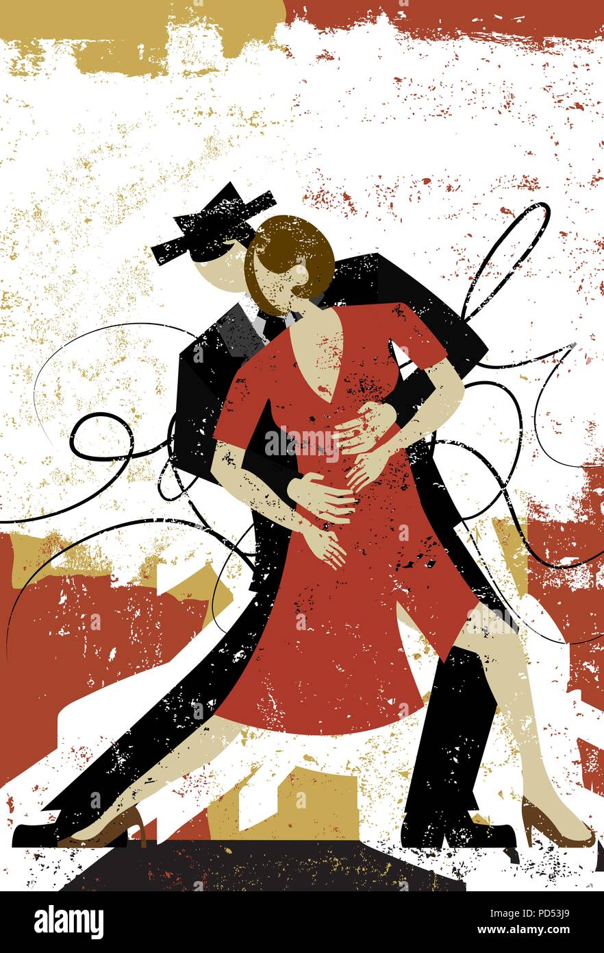 Gli amanti del tango. Un paio di ballare il tango su un sfondo astratto. Illustrazione Vettoriale