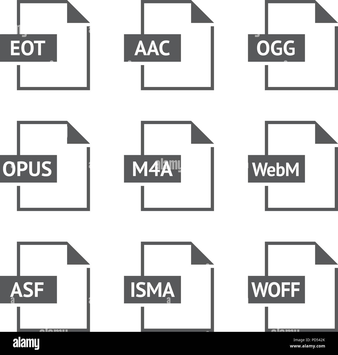 Formato file icon series in bianco e nero. Illustrazione Vettoriale