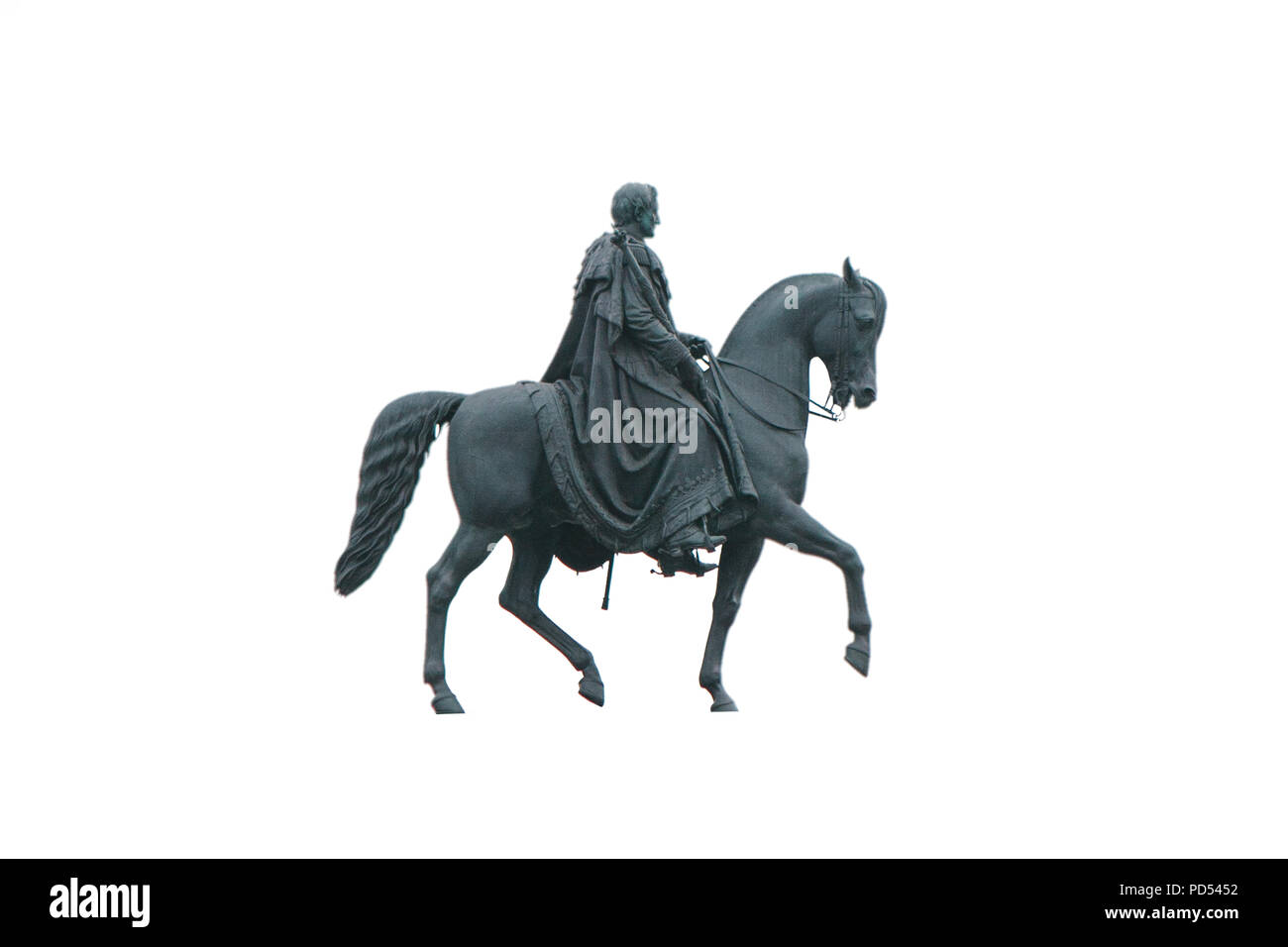 La statua del re Johann sassone di Dresda in Germania è isolato su sfondo bianco. Foto Stock