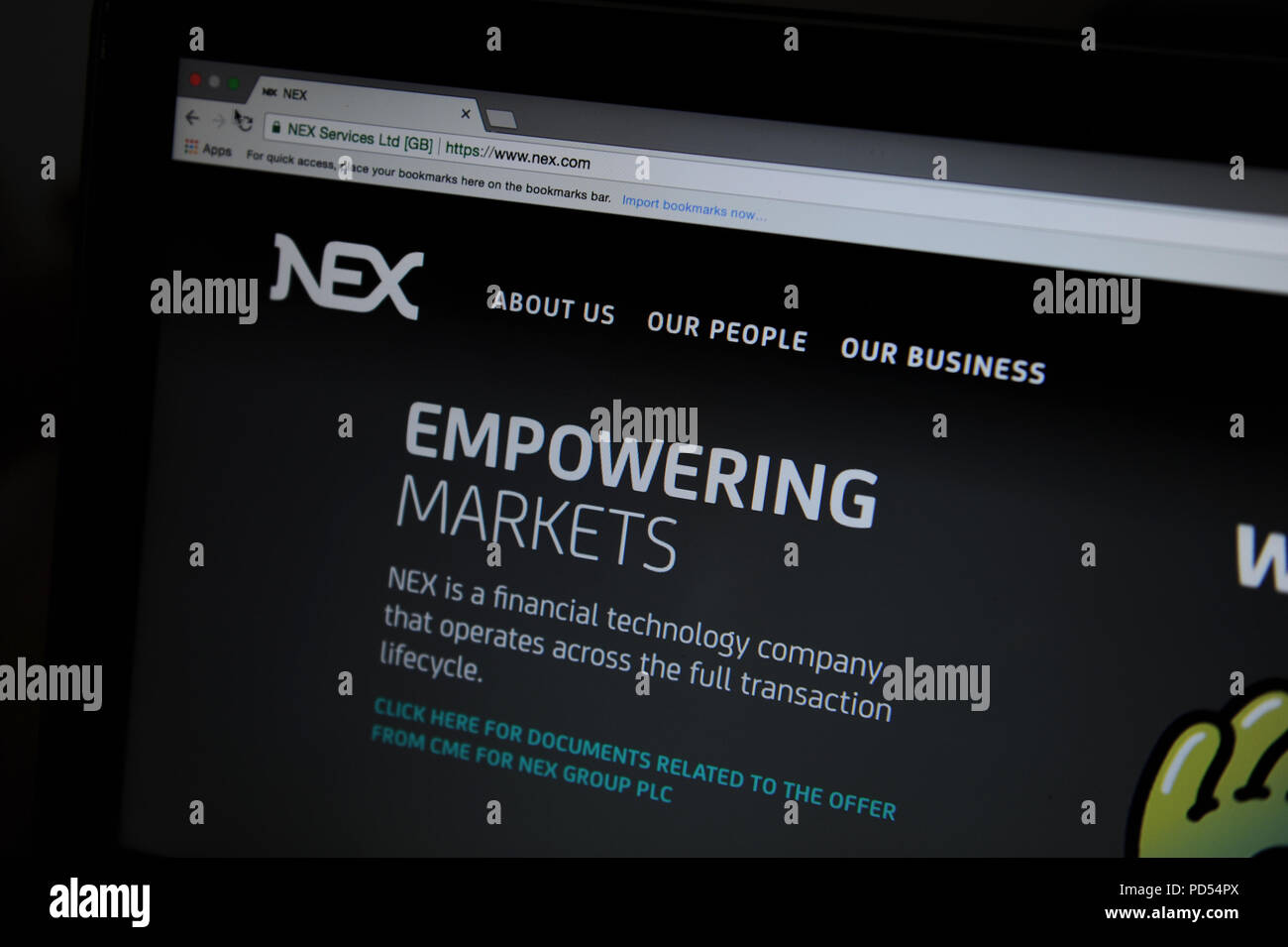 Il sito web NEX visto attraverso una lente di ingrandimento Foto Stock