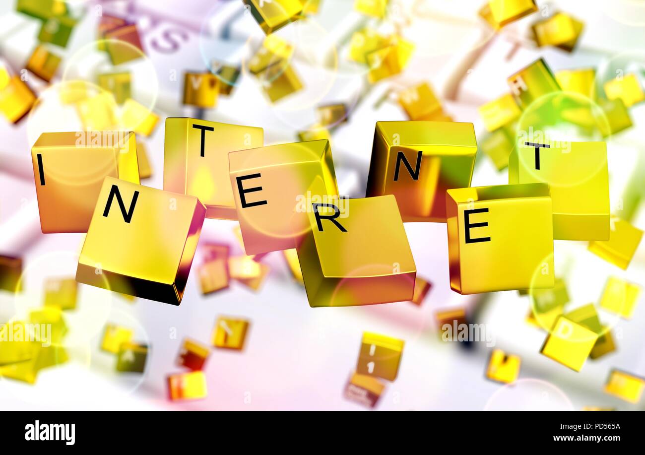 Chiavi d'oro che mostra la parola INTERNET Foto Stock