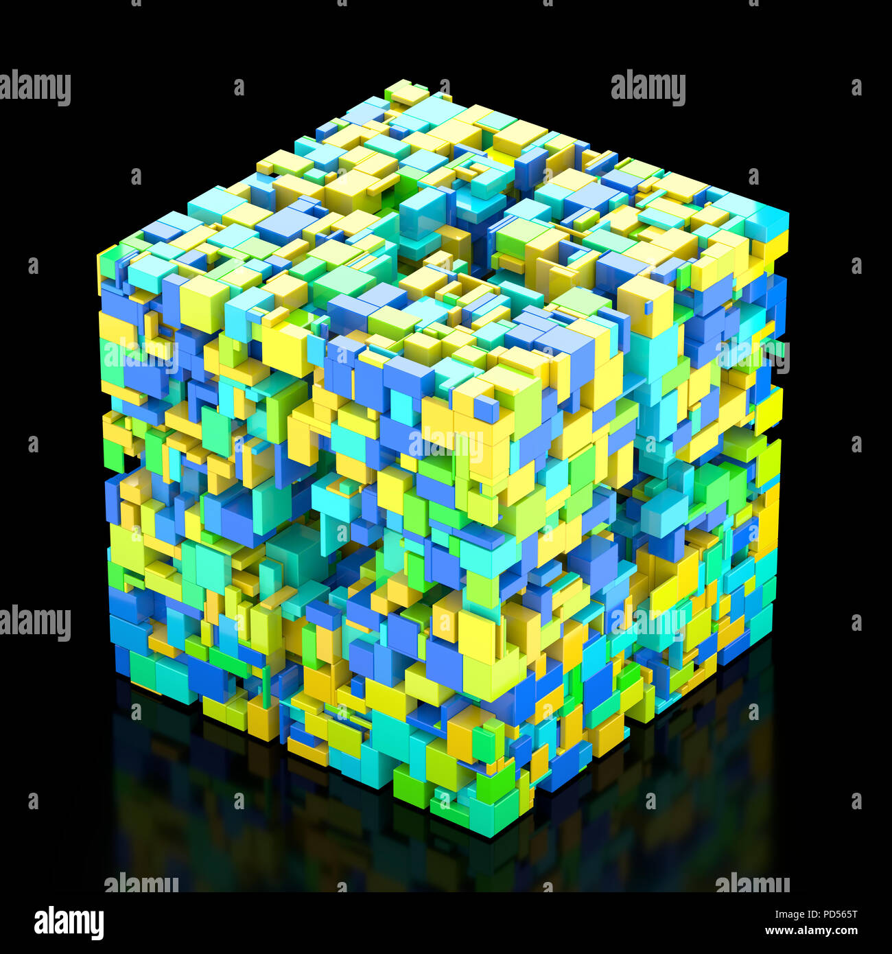 Gruppo Cubo di cubetti, verde, giallo e blu Foto Stock