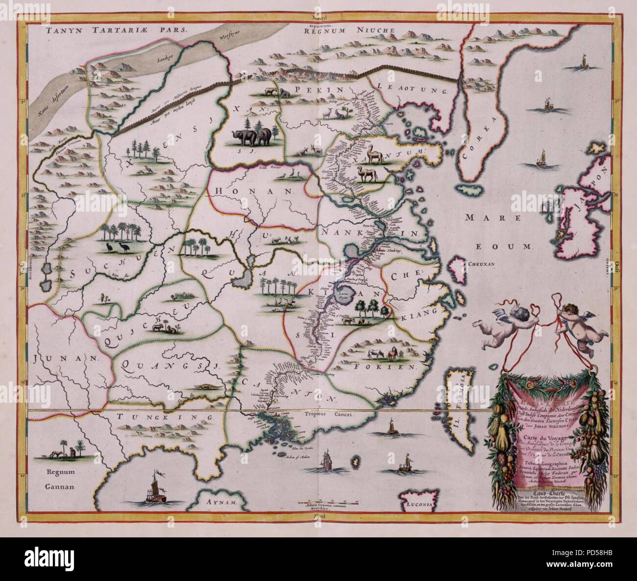 Mappa raffigurante il viaggio da Joan Nieuhoff da Cantone a Pechino. Foto Stock