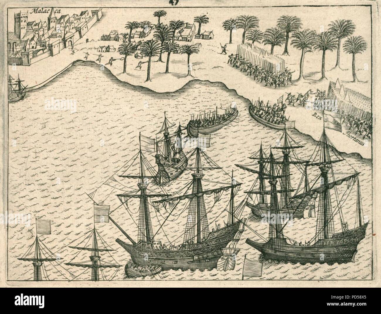 Battaglia vicino a Malacca scatenata da Cornelis Matelief, 1606. Foto Stock