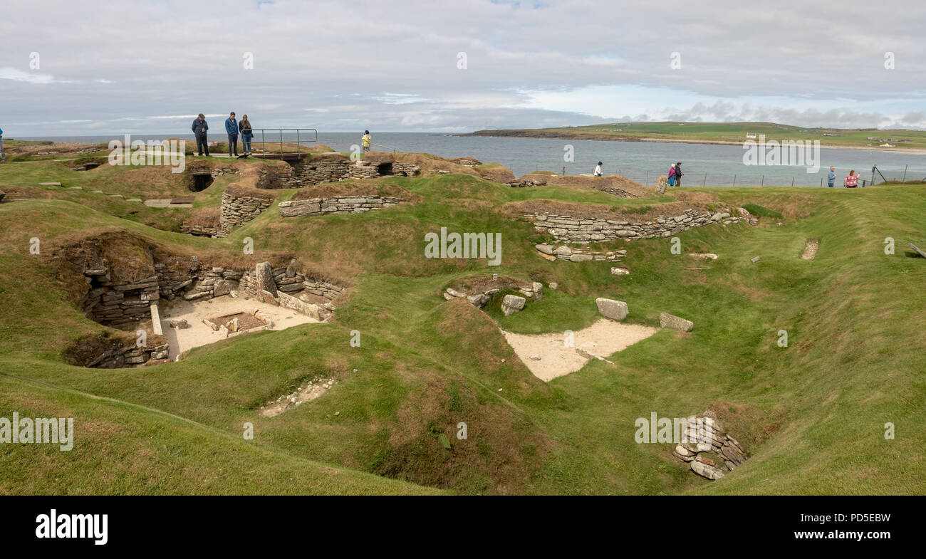 Skara Brae, un villaggio neolitico sulla baia di Skaill sulla terraferma a ovest delle Isole Orcadi. Foto Stock