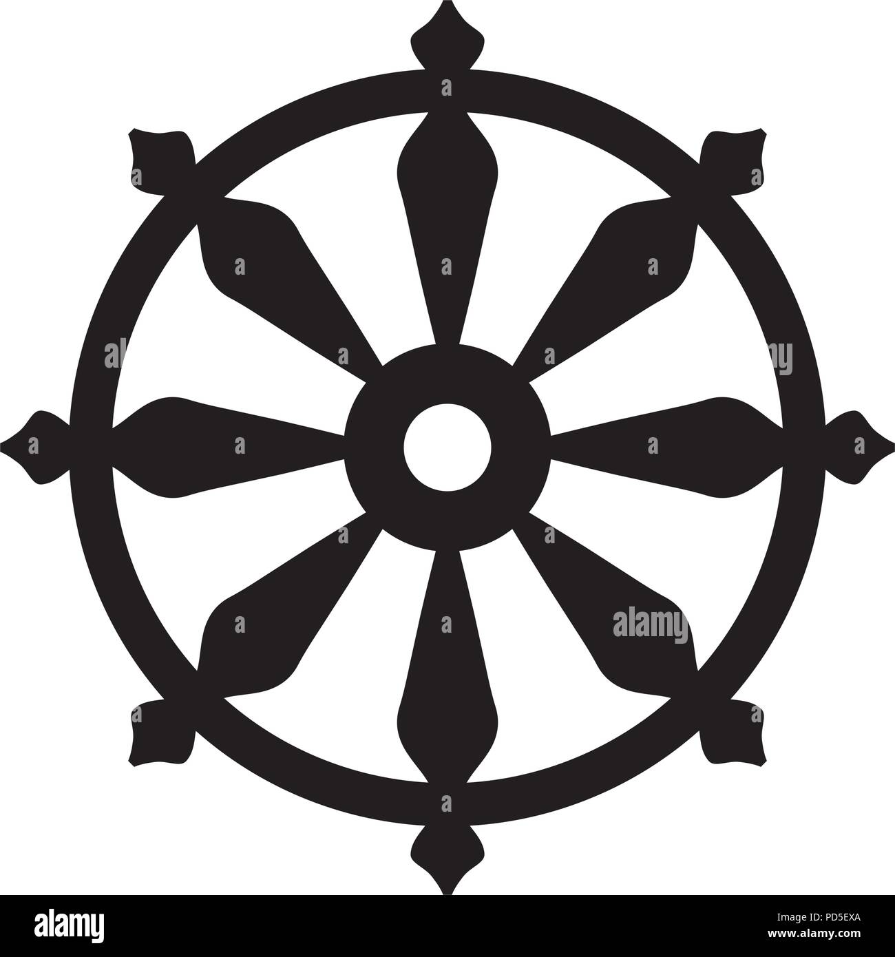 La Ruota del Samsara - Oriental sacrale simbolo religioso di reincarnazione: il ciclo di morte e rinascita a cui la vita nel mondo materiale è legato. Illustrazione Vettoriale