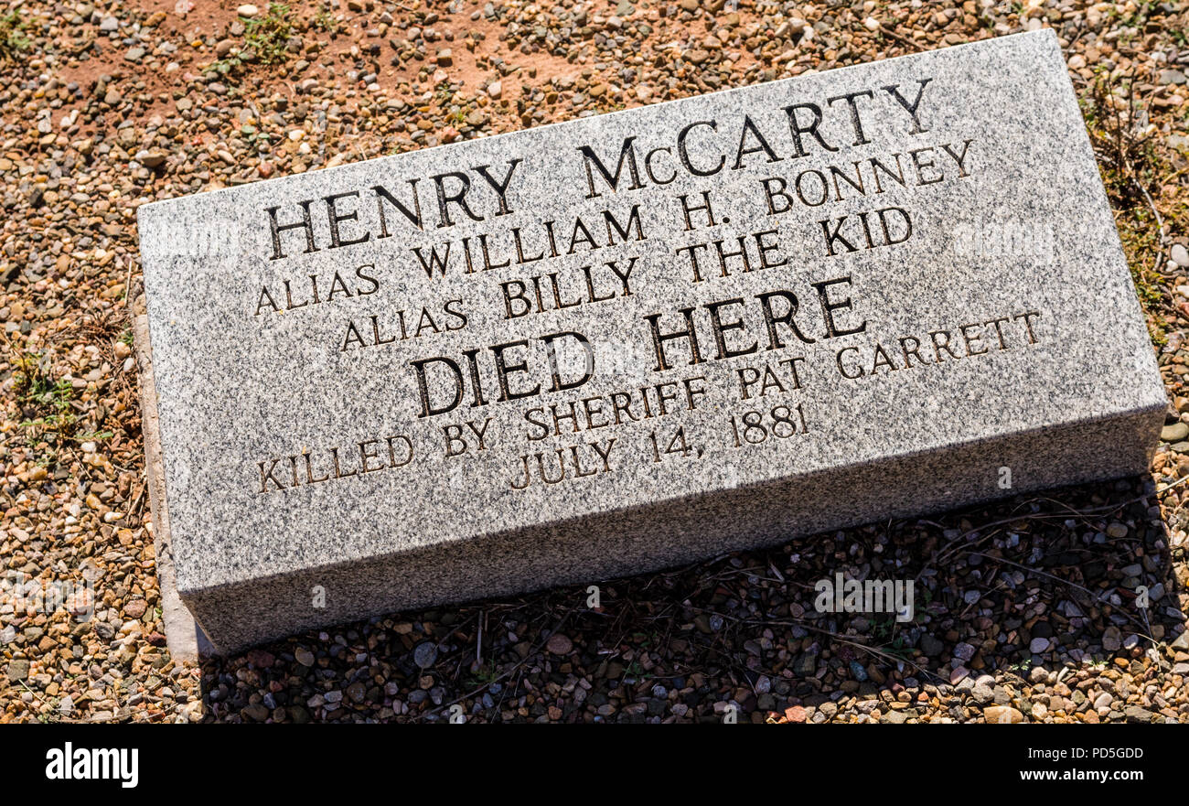 Billy the Kid qui morì di colpo da Sheriff Pat Garrett a Fort Sumner, Nuovo Messico, Stati Uniti d'America. Foto Stock