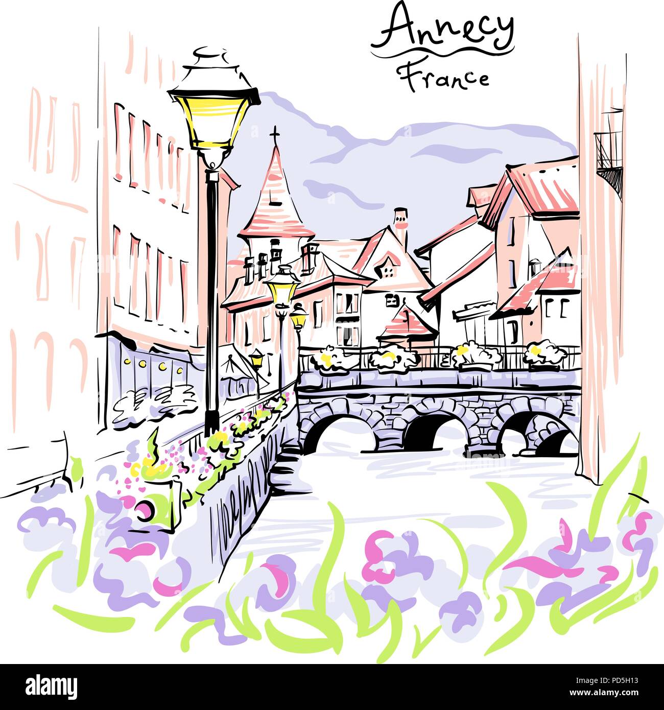 Annecy, Venezia delle alpi, Francia. Illustrazione Vettoriale
