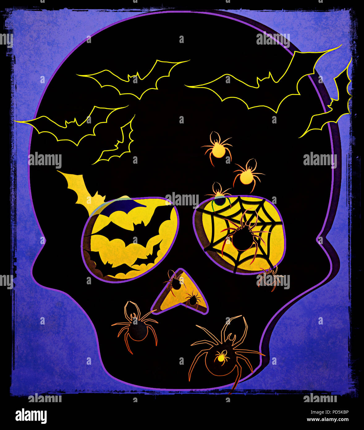 Spooky teschi, ragni e pipistrelli si radunano per Halloween. Foto Stock