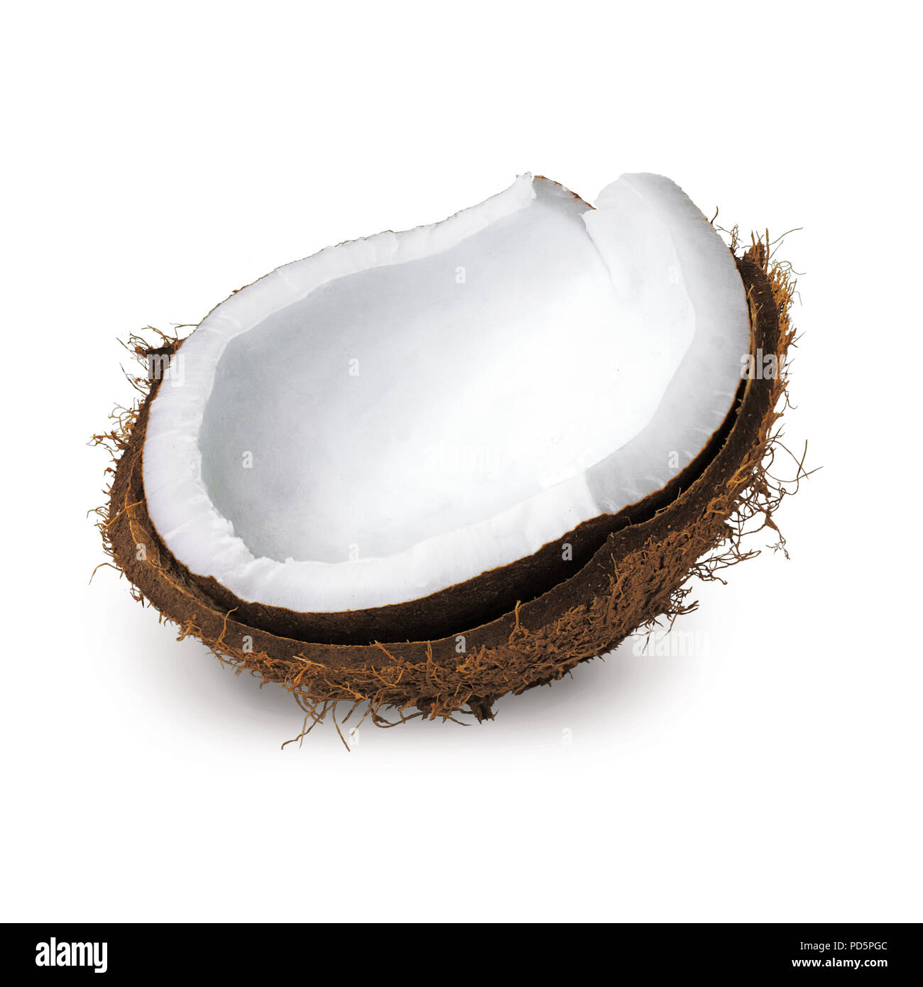 Sbucciate cocco coperto su sfondo bianco Foto Stock