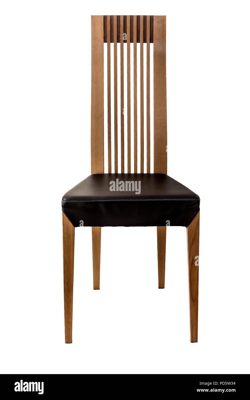 Schienale alto moderne sale da pranzo sedia con sedile in pelle, isolato su bianco. Foto Stock