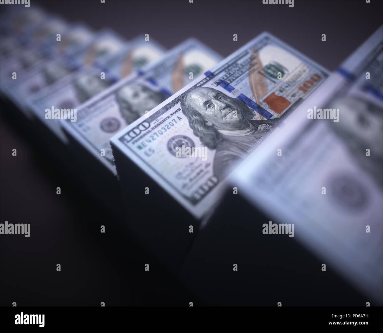 3D'illustrazione. Le fatture del dollaro impilati in forma di crescita di grafico a barre. Concetto di successo nel business. Foto Stock