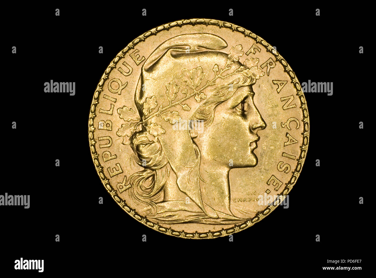 French Gold 20 Franc Coin Foto Stock