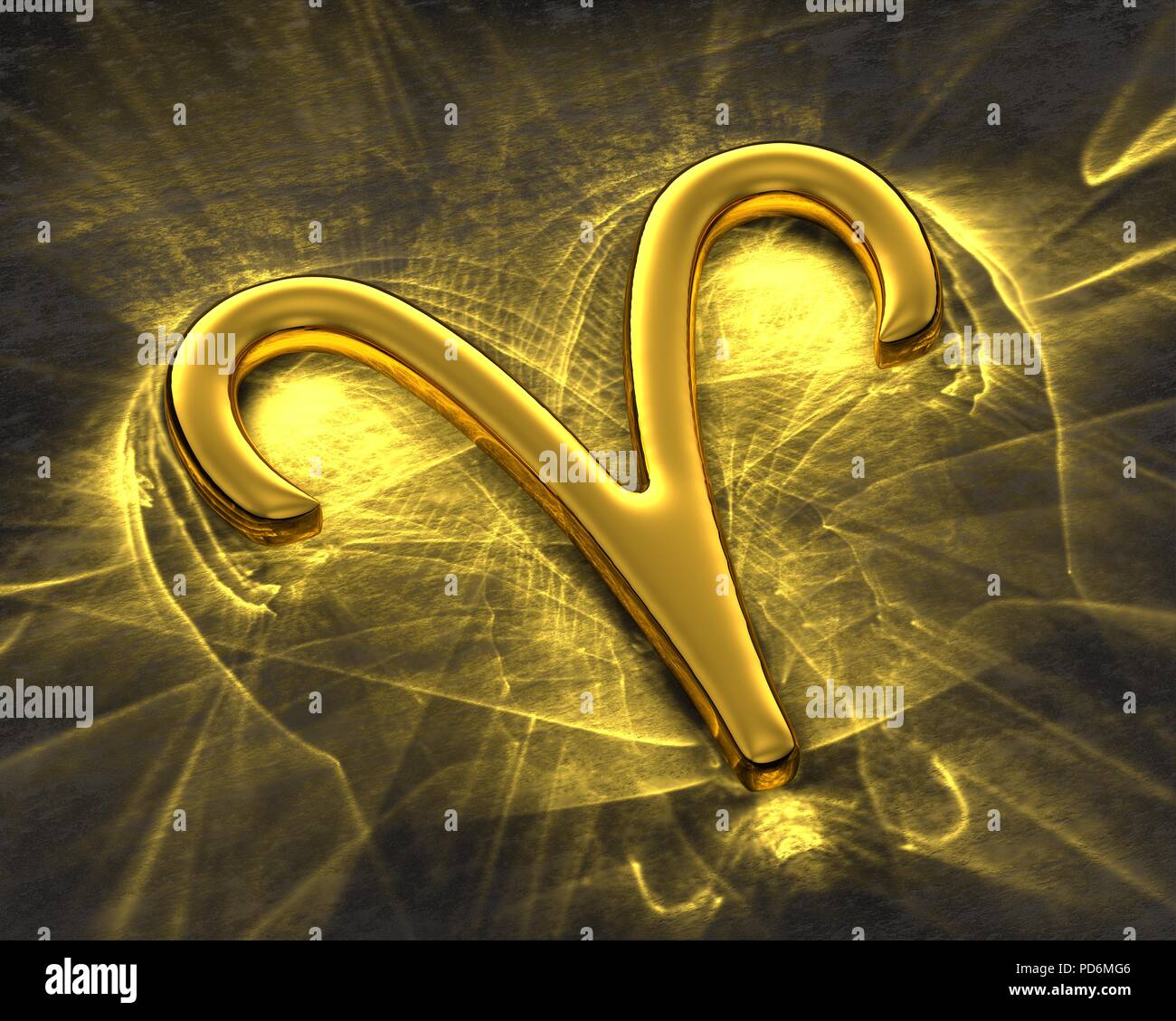 Il segno dello zodiaco in oro con sostanze caustiche - Aries Foto Stock