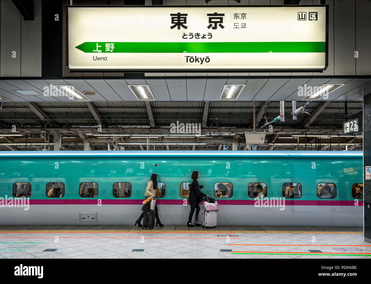 Giappone, isola di Honshu, Kanto, Tokyo, dalla stazione ferroviaria centrale di Tokyo, treno rapido, Shinkansen. Foto Stock