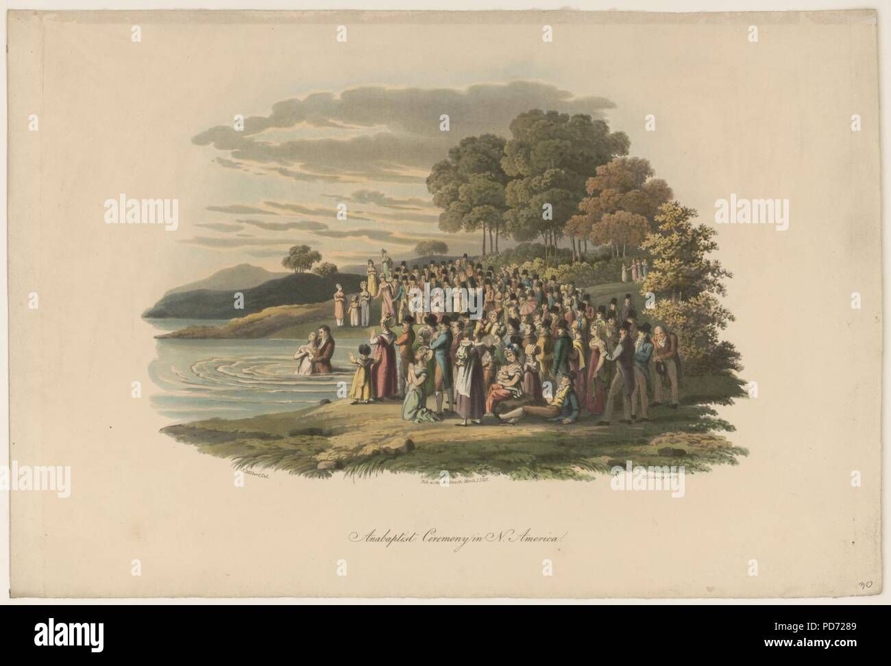 Anabaptist cerimonia in Nord America - J. Milbert del. ; M. Dubourg sculp. Foto Stock