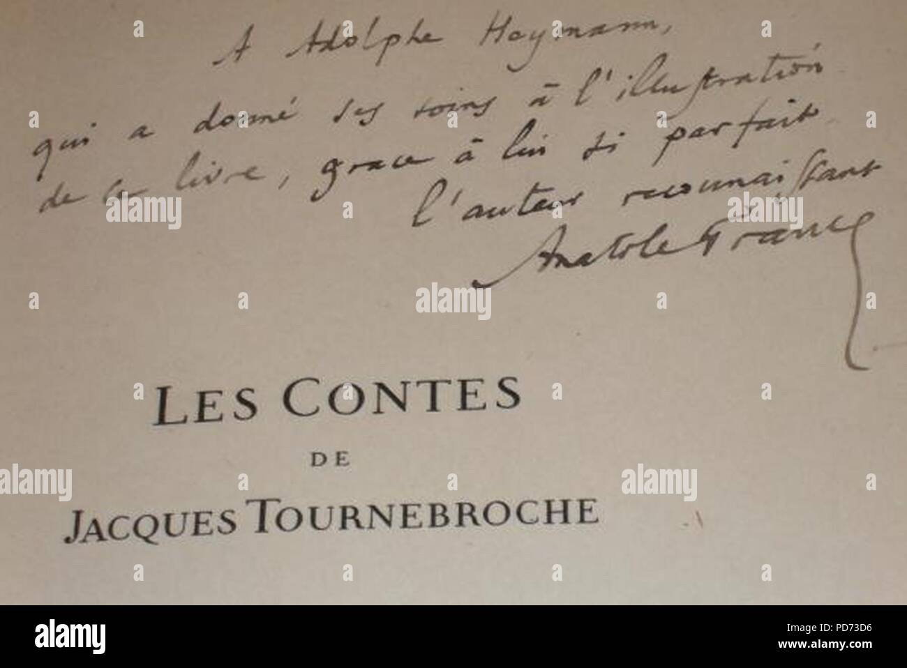 Anatole France - Autographe à Adolphe Heymannn. Foto Stock