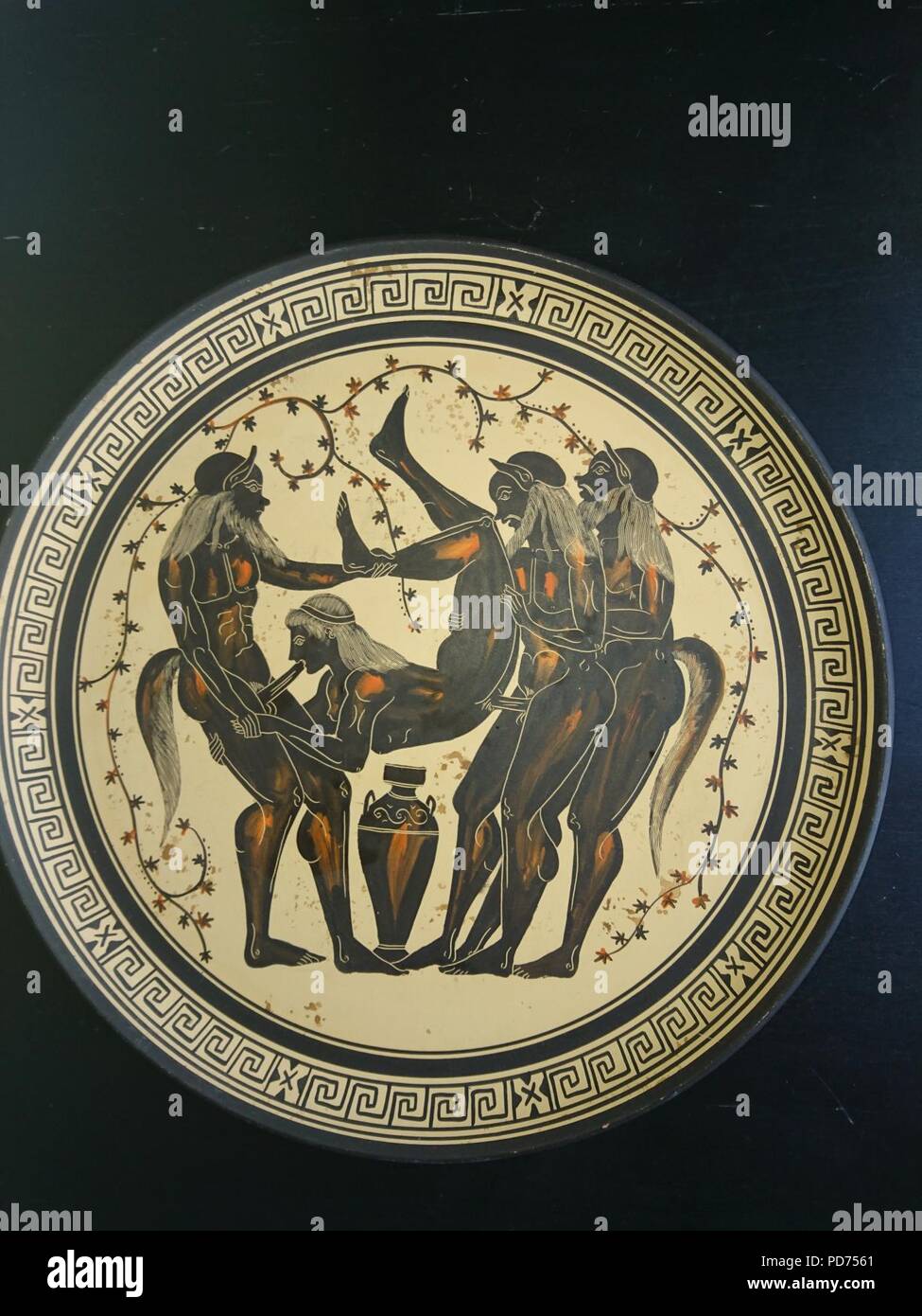 Antica Ceramica Attica con il satiro 550 BC. Foto Stock