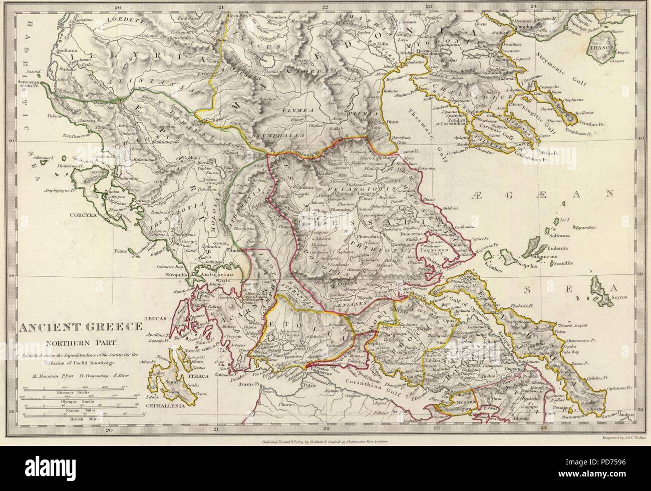 Antica Grecia Settentrionale Mappa. Foto Stock
