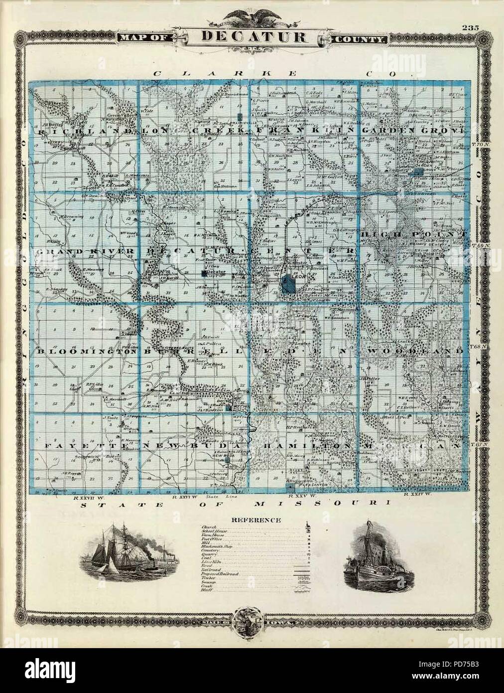 Antica Mappa di Decatur County, Iowa. Foto Stock