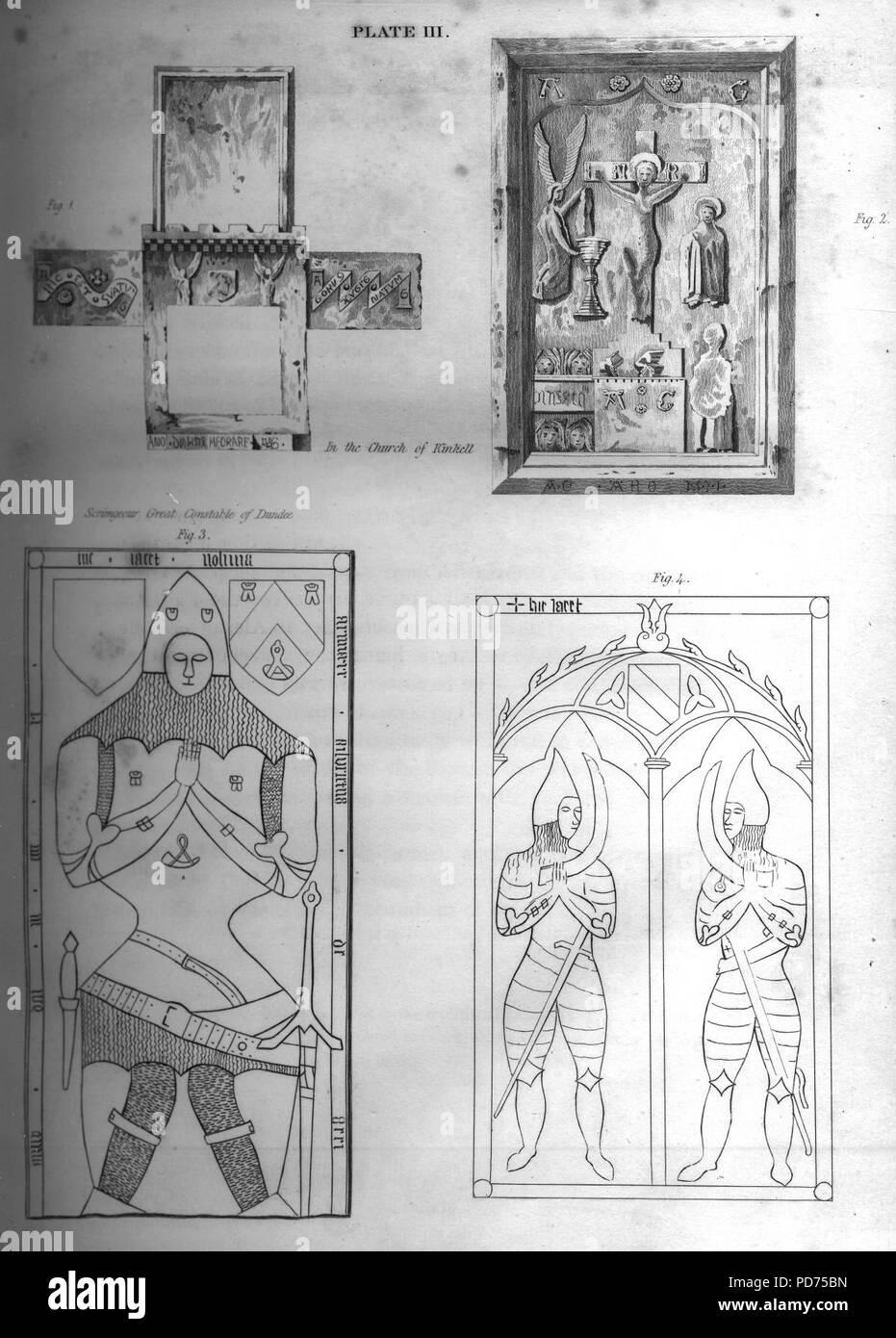 Monumenti antichi nella chiesa di Kinkell incisione di William Miller. Foto Stock